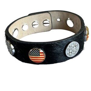 NEW GIFT BOXED Rustic Cuff Patriotic Bracelet Logo and Flag Calfhair